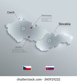 Checoslovaquia mapa bandera de Eslovaquia tarjeta de vidrio de papel Vector 3D Checoslovaquia mapas separados
