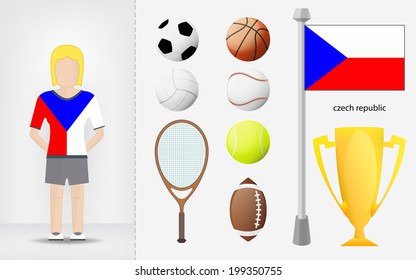 Czech sportswoman with sport equipment collection vector illustrations