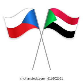 Czech and Sudanese crossed flags. Czech Republic combined with Sudan isolated on white. Language learning, international business or travel concept.