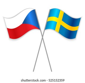 Czech and Swedish crossed flags. Czech Republic combined with Sweden isolated on white. Language learning, international business or travel concept.