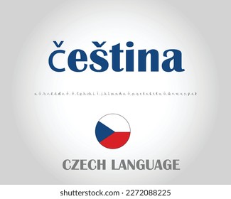 Czech text with individual letters in their language and Czech Republic flag round shape poster design.