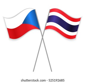 Czech and Thai crossed flags. Czech Republic combined with Thailand isolated on white. Language learning, international business or travel concept.