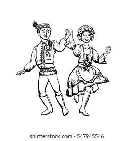 Czech traditional clothes vector illustration. Man and woman dan