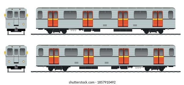 Czech Underground Carriage. Passenger Train Cars. Metro.Vector.