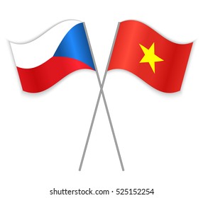 Czech and Vietnamese crossed flags. Czech Republic combined with Vietnam isolated on white. Language learning, international business or travel concept.