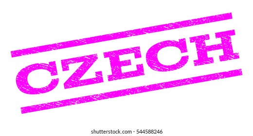 Czech watermark stamp. Text caption between parallel lines with grunge design style. Rubber seal stamp with dust texture. Vector magenta color ink imprint on a white background.