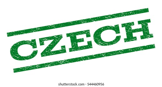 Czech watermark stamp. Text tag between parallel lines with grunge design style. Rubber seal stamp with dust texture. Vector green color ink imprint on a white background.