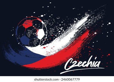 Tschechien Flaggenhintergrund in Pinsel, Tschechien Fußball mit Fahne als Hintergrund, Grafikdesign-Team Tschechien, Tschechien Flaggenhintergrund von Pinseln. Abstrakter Flaggenmast
