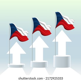 Czechia flag. The country is in an uptrend. Waving flagpole in modern pastel colors. Flag drawing, shading for easy editing. Banner template design.