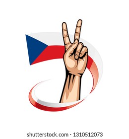 Czechia flag and hand on white background. Vector illustration