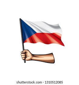 Czechia flag and hand on white background. Vector illustration