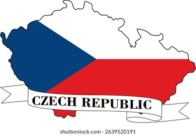 Czechia flag map, name in letters, white background