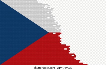 Czechia flag on broken brick wall. Empty flag field of another country. Country comparison. Easy editing and vector in groups.