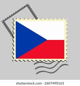 Czechia flag postage stamp. Isolated vector illustration on grey post stamp background