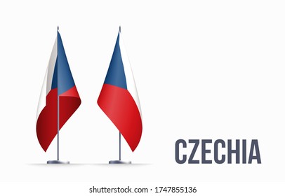 Czechia flag state symbol isolated on background national banner. Greeting card National Independence Day of the Czech Republic. Illustration banner with realistic state flag.