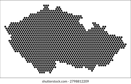 Czechia hexagon map. Plain black and white dotted shape template. Country tiny hexagon cells. Czechia flat honeycomb template. Vector Illustration.