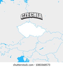 Czechia map with blue background and headline. High detailed vector map.