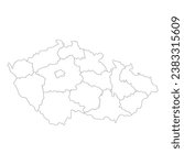 Czechia map. Map of Czech Republic in administrative regions in white color