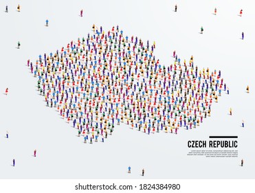 Czechia Map. Large group of people form to create a shape of Czech Republic Map. vector illustration.