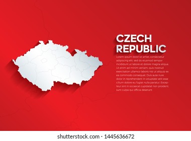Czechia Map with shadow. Cut paper isolated on a red background. Vector illustration. 