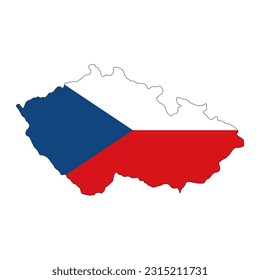 Czechia map silhouette with flag isolated on white background