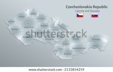Czechia and Slovakia map, Czechoslovakia Republic, administrative division separates regions and names, design glass card 3D vector Сток-фото © 