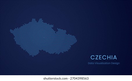 Czechia stylized dotted map in modern circular data tech visualization concept.