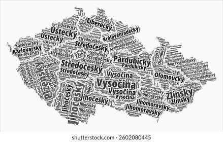 Czechia Text Style Regions. Country region names word clouds in Czech language. Stylish vector illustration.
