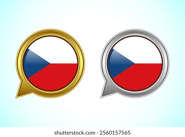 Czechoslovakia Free State flag speech bubble. Speaking flag icon in gold and silver color