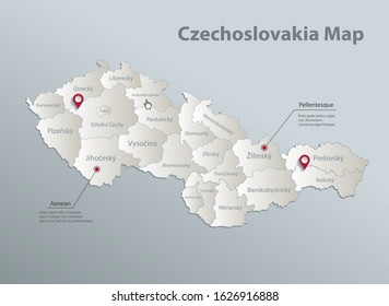 Czechoslovakia map, administrative division with names, blue white card paper 3D vector
