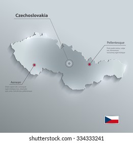 Czechoslovakia map flag glass card paper 3D vector