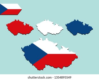 Czechoslovakia map with national flag 