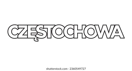 Czestochowa in the Poland emblem for print and web. Design features geometric style, vector illustration with bold typography in modern font. Graphic slogan lettering isolated on white background.