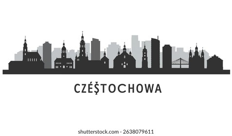 Czestochowa Skyline Poland Silhouette Vector.