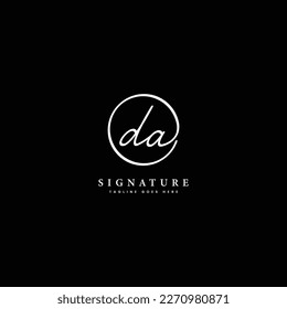 D, A, DA Initial letter handwritten and signature vector logo. Business template in round shape line art