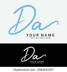 D, A, DA Initial letter logo. Alphabet DA Handwritten Signature logo