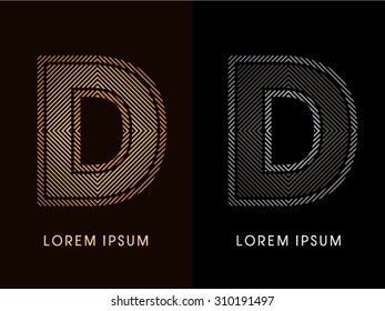 D ,abstract luxury font, Designed using gold and black line square, geometric shape, graphic vector. 