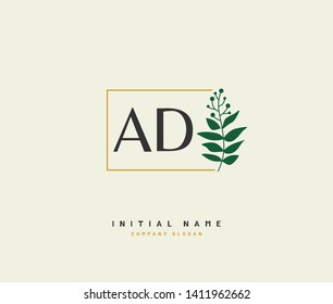A D AD Beauty vector initial logo, handwriting logo of initial wedding, fashion, jewerly, heraldic, boutique, floral and botanical with creative template for any company or business.