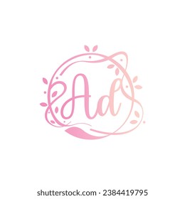 A D AD Beauty vector initial logo, handwriting logo of initial signature, wedding, fashion, jewerly, boutique, floral and botanical with creative template