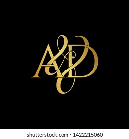 A & D / AD logo initial vector mark.  Initial letter A&D AD luxury art vector mark logo, gold color on black background.