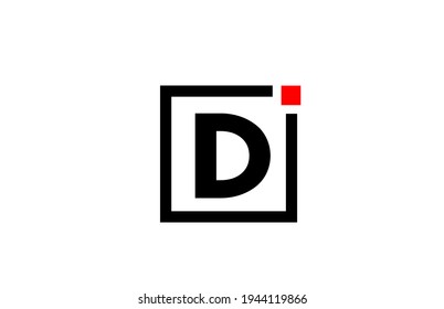 D alphabet letter icon logo in black and white. Company and business design with square and red dot. Creative corporate identity template