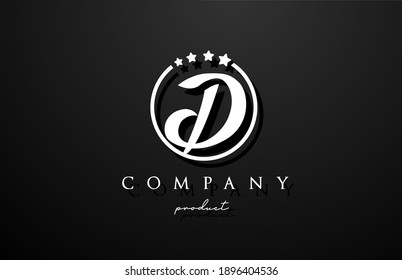 D alphabet letter logo for company and corporate in black and white color. Design with circle and star. Can be used for a luxury brand 