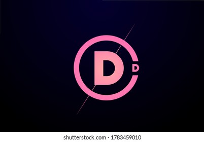 D alphabet letter logo icon. Pink black simple line and circle design for company identity