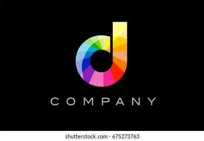 D alphabet letter mosaic rainbow logo vector creative company icon design template color colorful black background