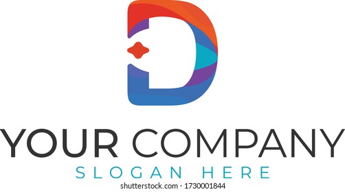 Diseño del logotipo del alfabeto D con varios colores