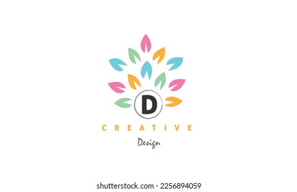 D alphabet logo. Elegant delicate flower logo design on white background