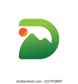D alphabet mountain negative space letter logo green, Nature Green Leaf Letter D Logo Design, usable for Business, Science, Healthcare, Medical and Nature Logos