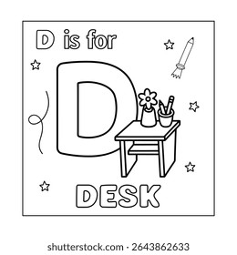 D alphabet with objects  Coloring Page for Kids