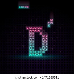 D Alphabet in Pixel art, 8bit game, Synth wave style, 80s-90s
