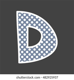 D alphabet vector letter with white and pastel blue polka dots on black background